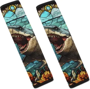 Glass Window Shark Megalodon Ocean Fashion Car Seat Belt Cover Pad for Shoulder Bag Camera Soft Comfort Accessories 2PCS