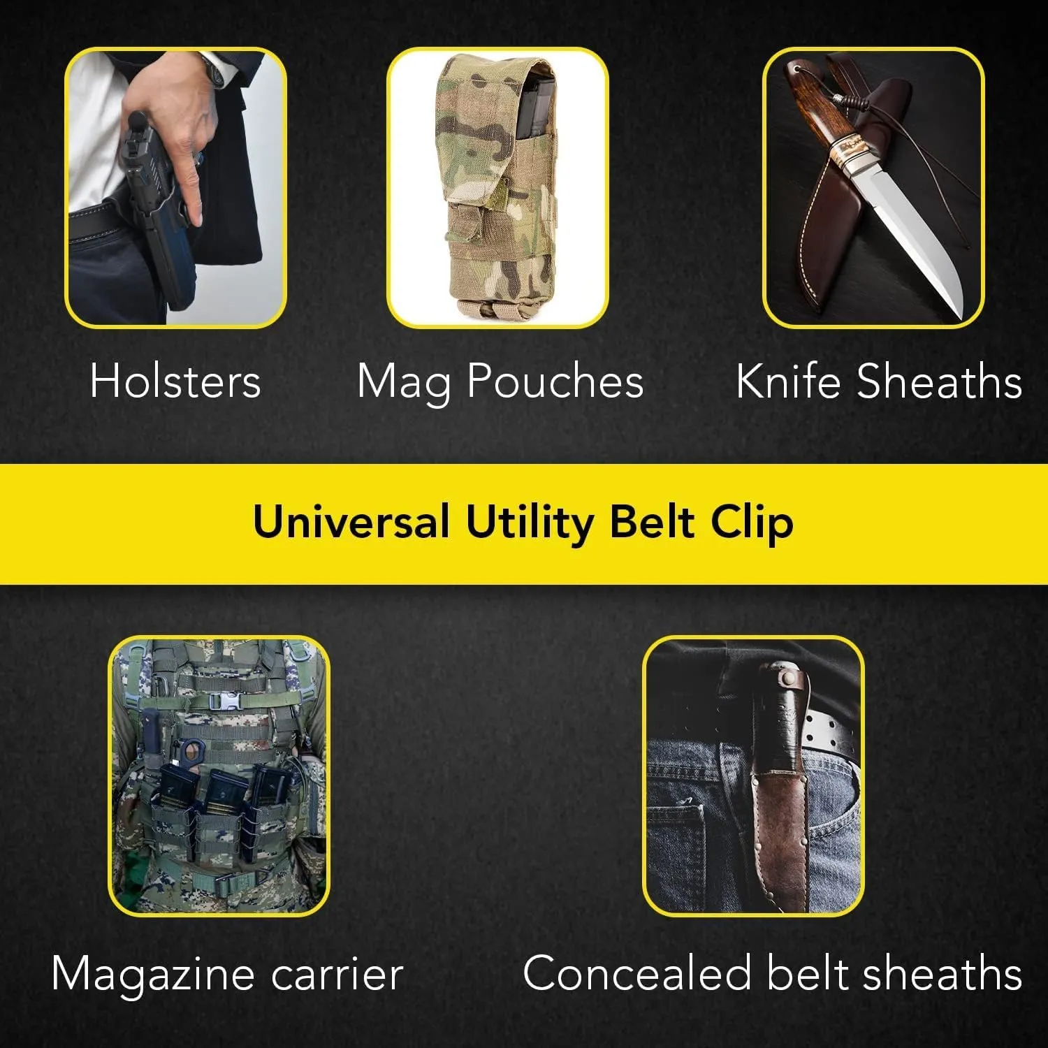 GLBSUNION Tactical Belt Clips (1 Pack/2 Pack Alternative) Universal Utility EDC Belt Clip Outdoor Loops Camping Knife Blade Lock Large with Hardware for Holsters or Mag Pouches Sheath Tools