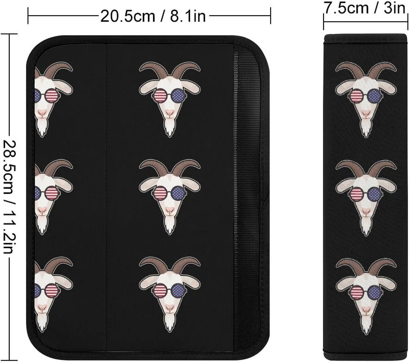 Goat U.S.A Flag Fashion Car Seat Belt Cover Pad for Shoulder Bag Camera Soft Comfort Accessories 2PCS