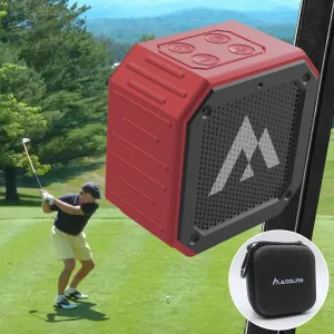 Golf Cart Speaker with Storage Case, IPX7 Magnetic Bluetooth Speaker 24H Playtime, 18W Loud Stereo Sound, Ideal for Golf Cart Accessories, Golf Gifts for Men - Red