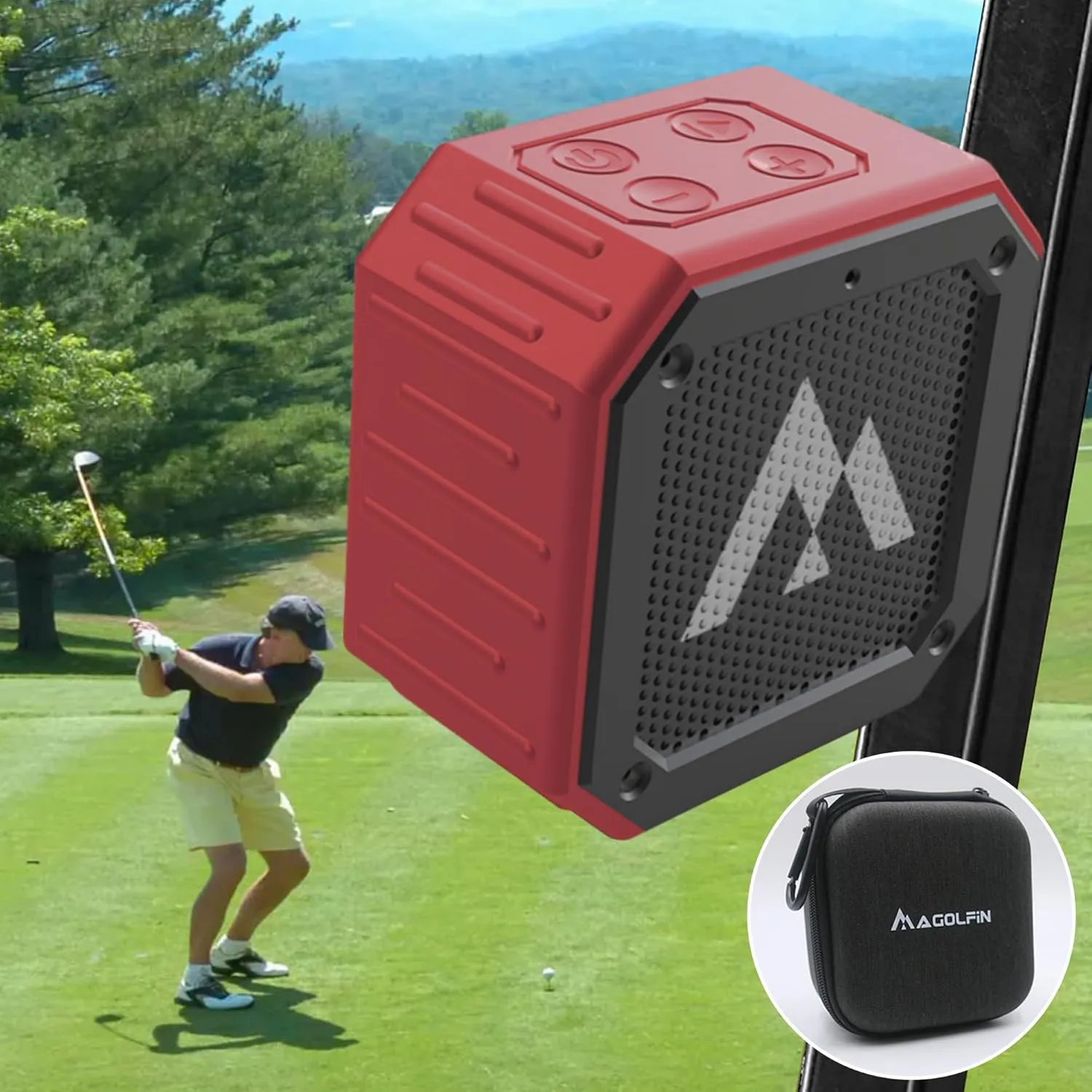 Golf Cart Speaker with Storage Case, IPX7 Magnetic Bluetooth Speaker 24H Playtime, 18W Loud Stereo Sound, Ideal for Golf Cart Accessories, Golf Gifts for Men - Red