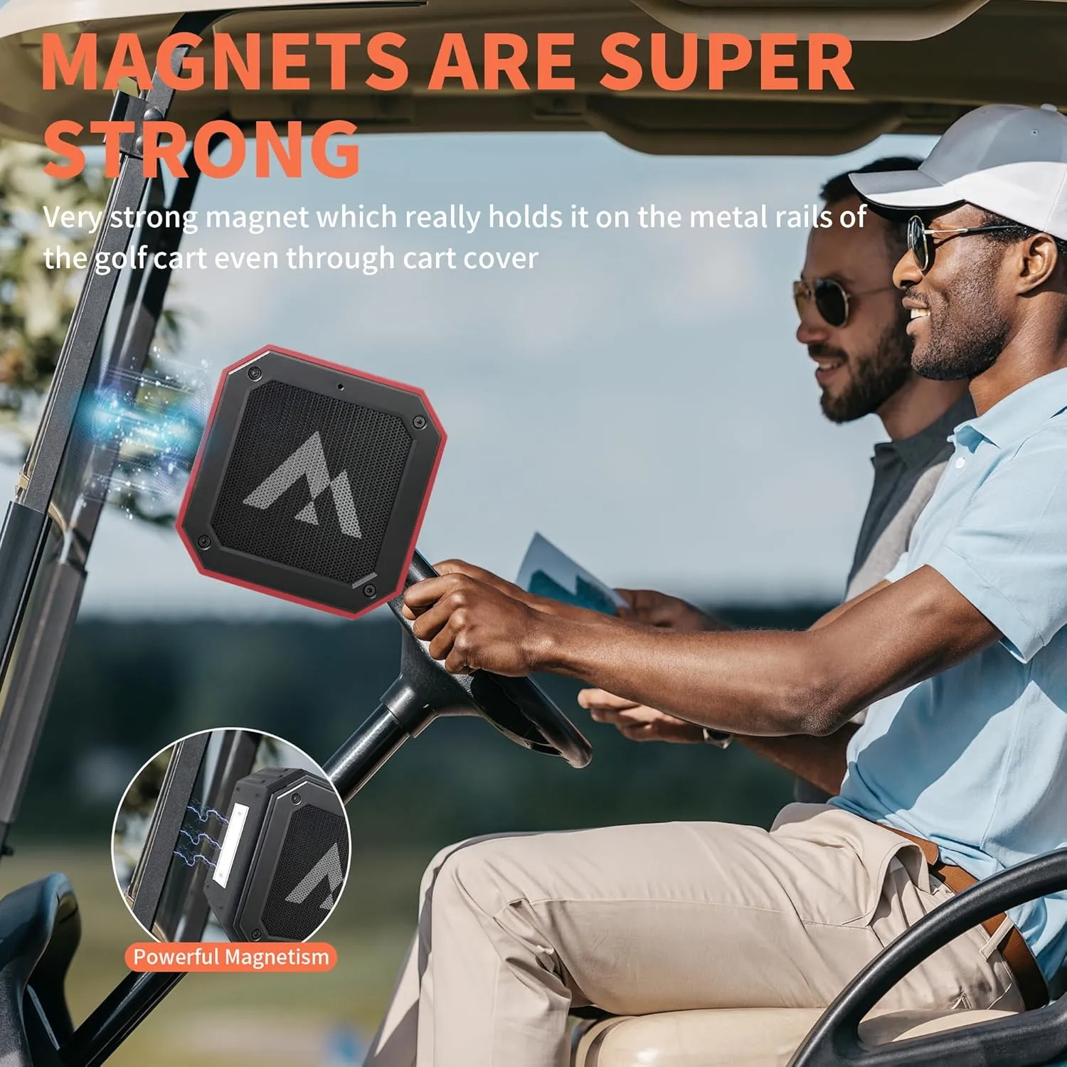 Golf Cart Speaker with Storage Case, IPX7 Magnetic Bluetooth Speaker 24H Playtime, 18W Loud Stereo Sound, Ideal for Golf Cart Accessories, Golf Gifts for Men - Red