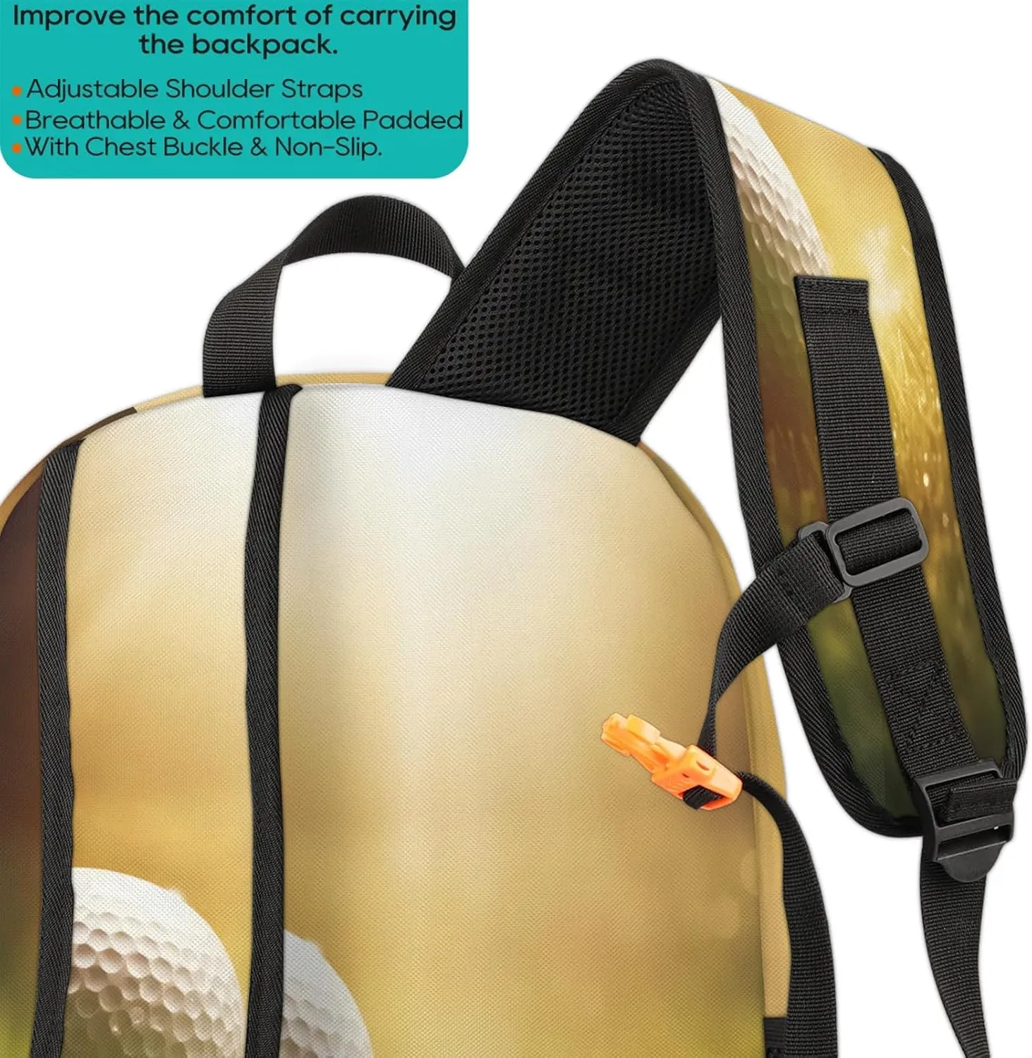 Golf Sport Print 16.7 Inch Backpack Waterproof Shoulder Bag with Adjustable Strap Casual Hiking Gym Travel Daypack