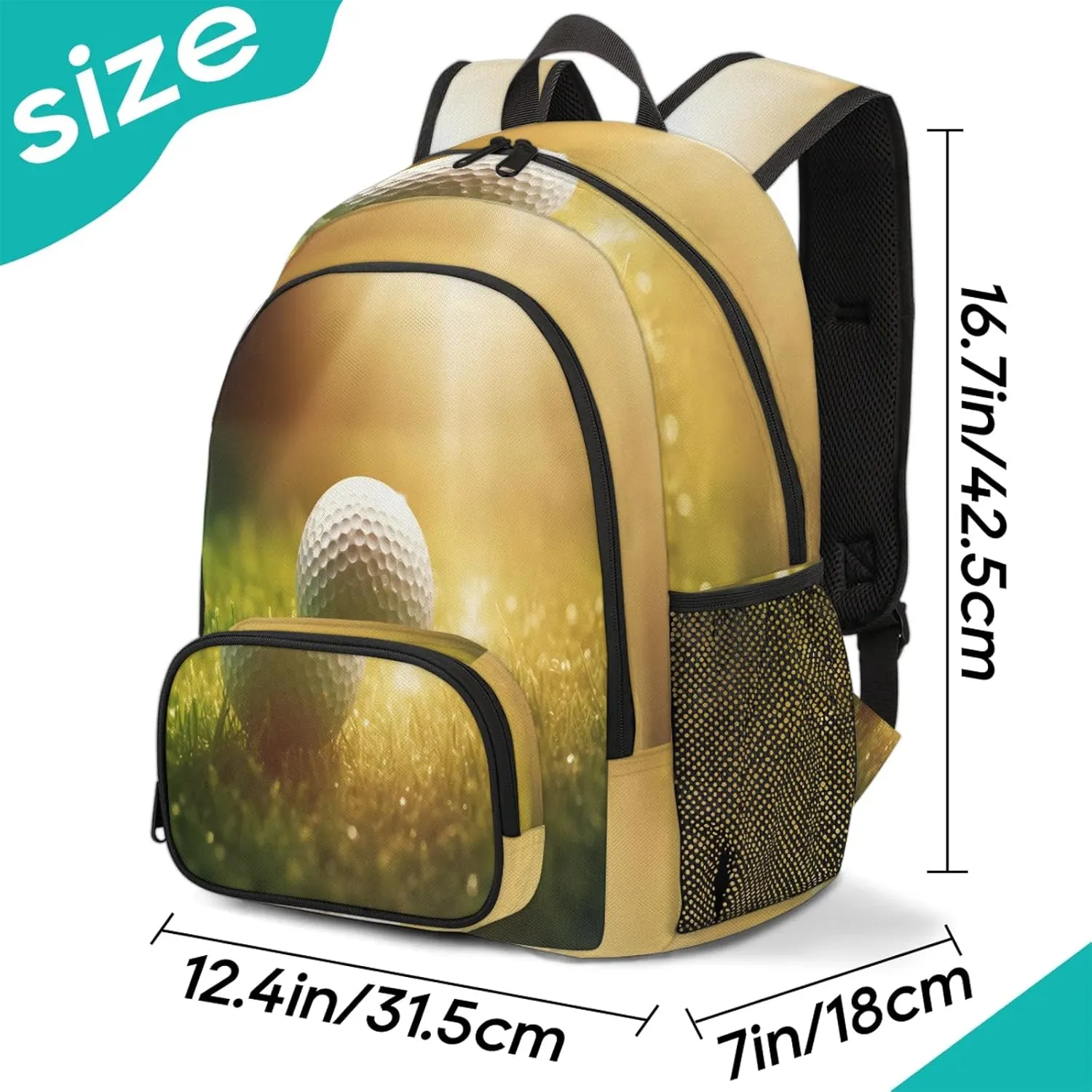 Golf Sport Print 16.7 Inch Backpack Waterproof Shoulder Bag with Adjustable Strap Casual Hiking Gym Travel Daypack