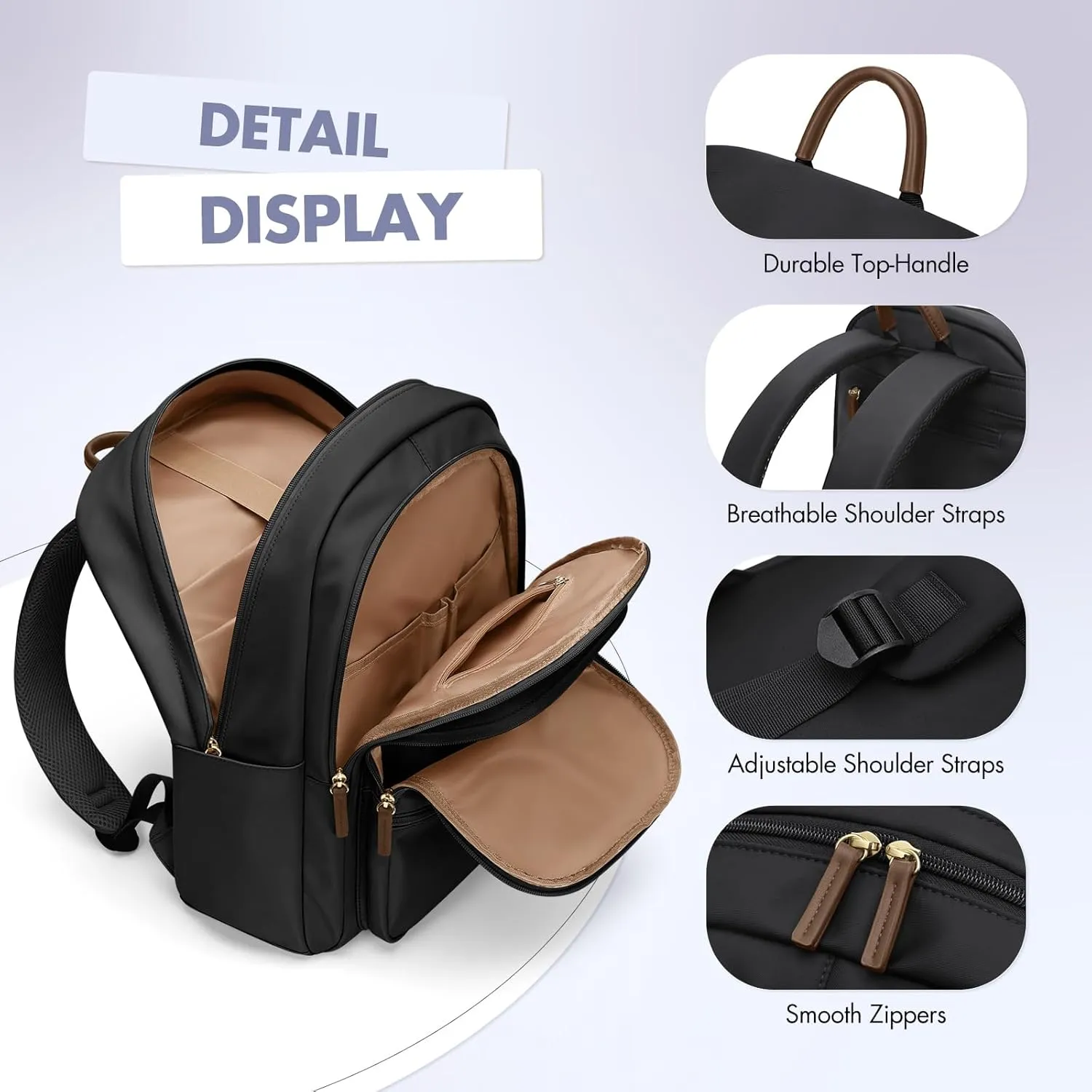 GOLF SUPAGS Backpack for Women Work College Travel Laptop Backpacks Multi-Functional Casual Daypack Teacher Nurse Everyday Bags Fits 15.6 Inch Notebook (Black)