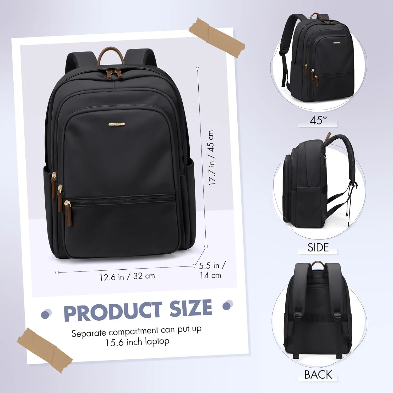 GOLF SUPAGS Backpack for Women Work College Travel Laptop Backpacks Multi-Functional Casual Daypack Teacher Nurse Everyday Bags Fits 15.6 Inch Notebook (Black)