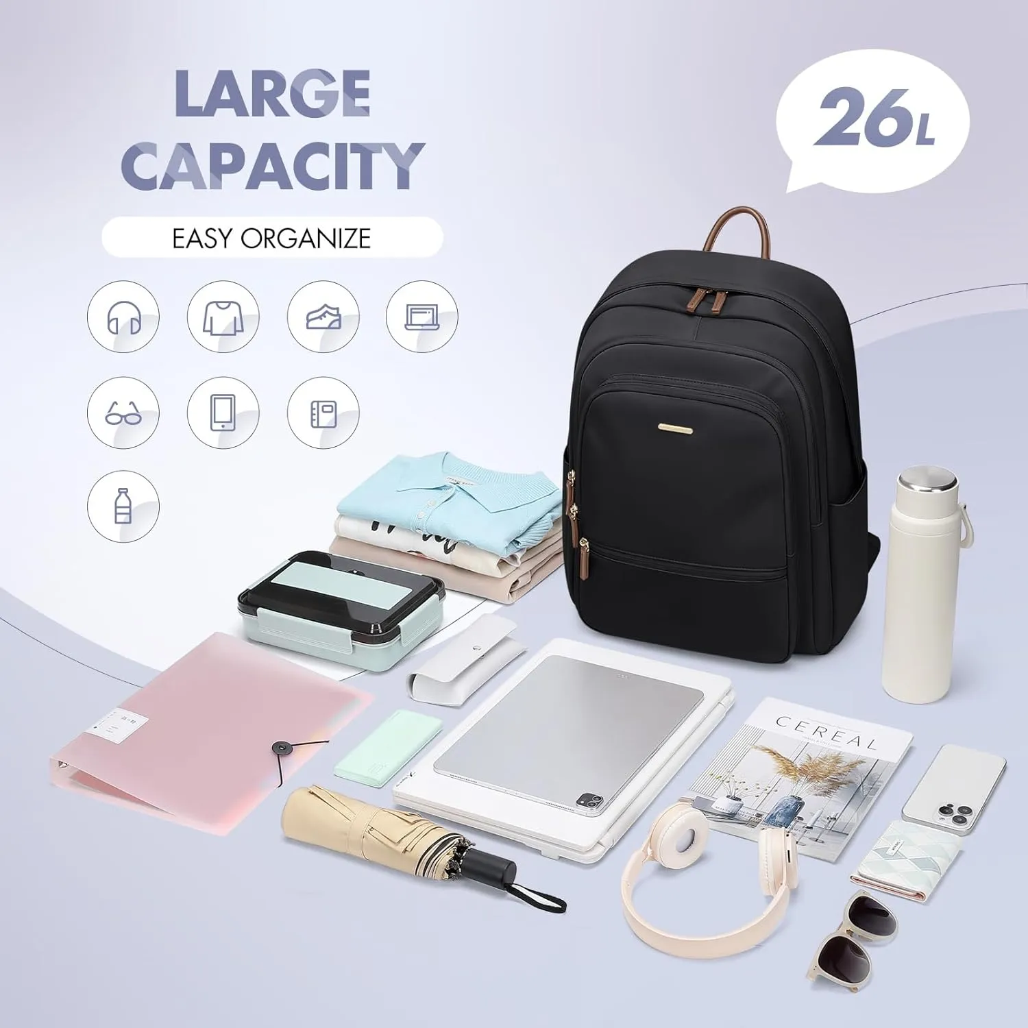 GOLF SUPAGS Backpack for Women Work College Travel Laptop Backpacks Multi-Functional Casual Daypack Teacher Nurse Everyday Bags Fits 15.6 Inch Notebook (Black)