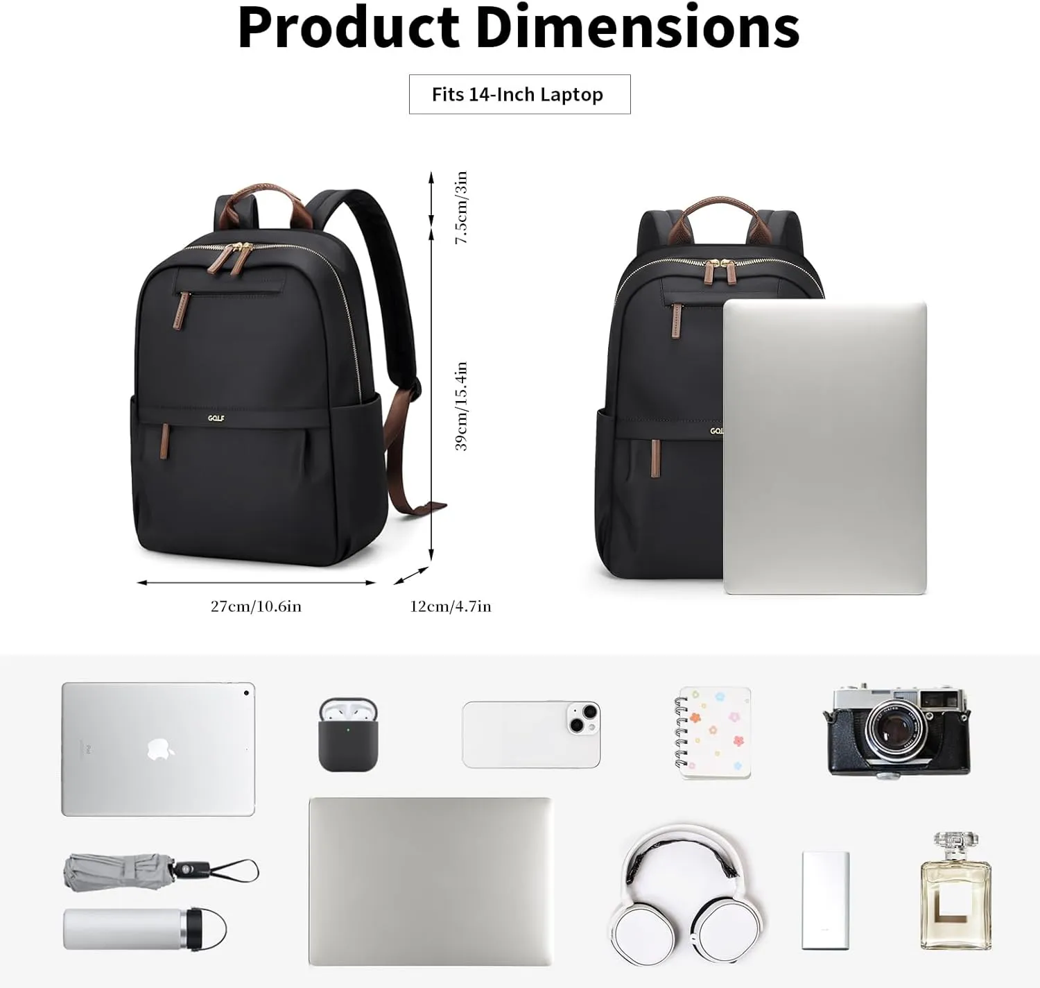 GOLF SUPAGS Laptop Backpack for Women Work Travel Backpacks Computer Bag Casual Daypack Fits 14 Inch Notebook (Black)