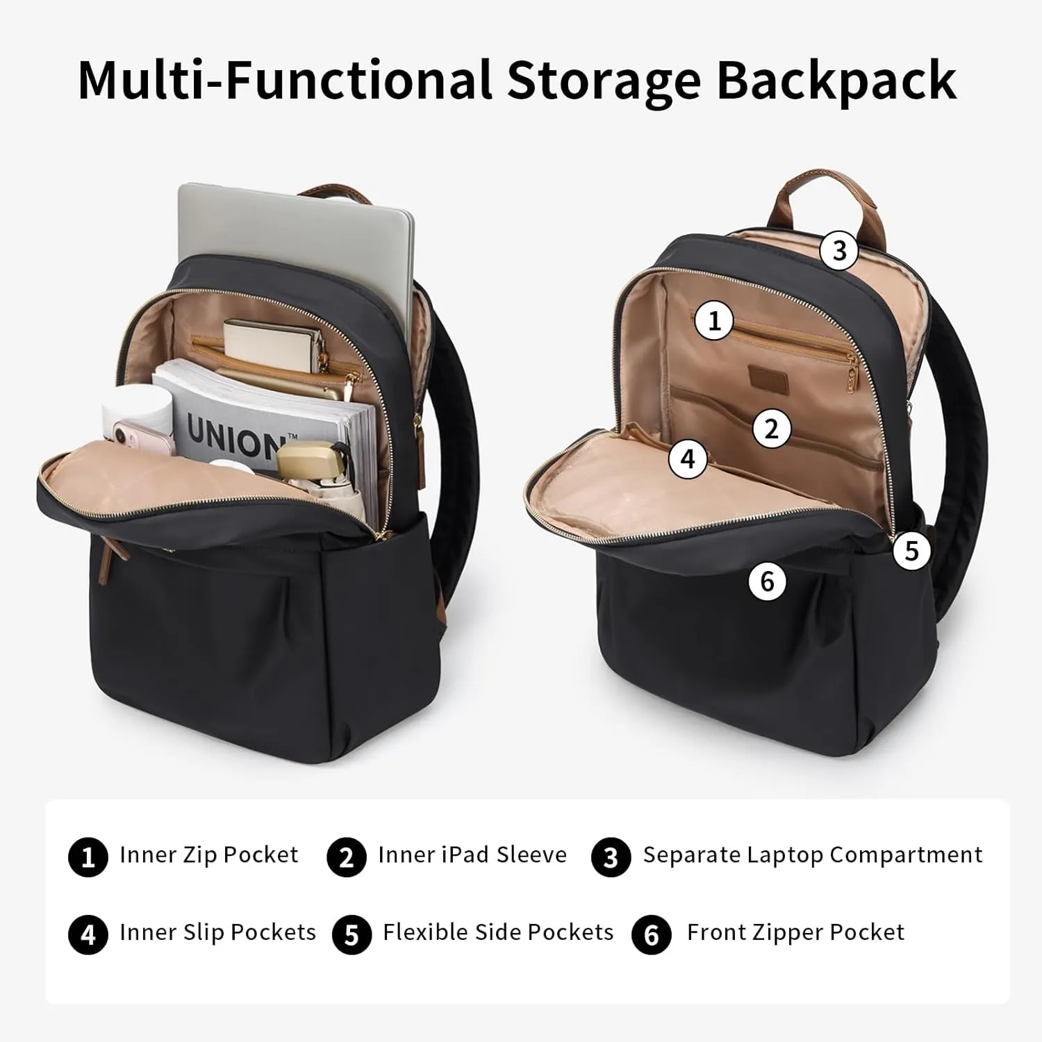 GOLF SUPAGS Laptop Backpack for Women Work Travel Backpacks Computer Bag Casual Daypack Fits 14 Inch Notebook (Black)