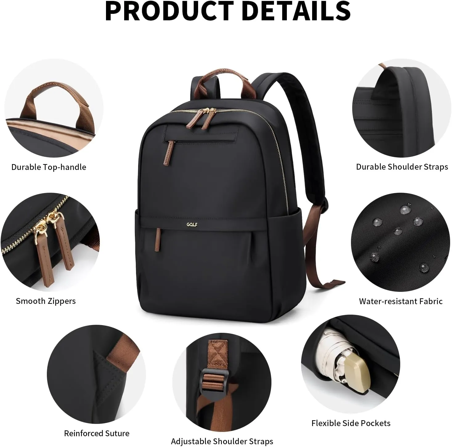 GOLF SUPAGS Laptop Backpack for Women Work Travel Backpacks Computer Bag Casual Daypack Fits 14 Inch Notebook (Black)
