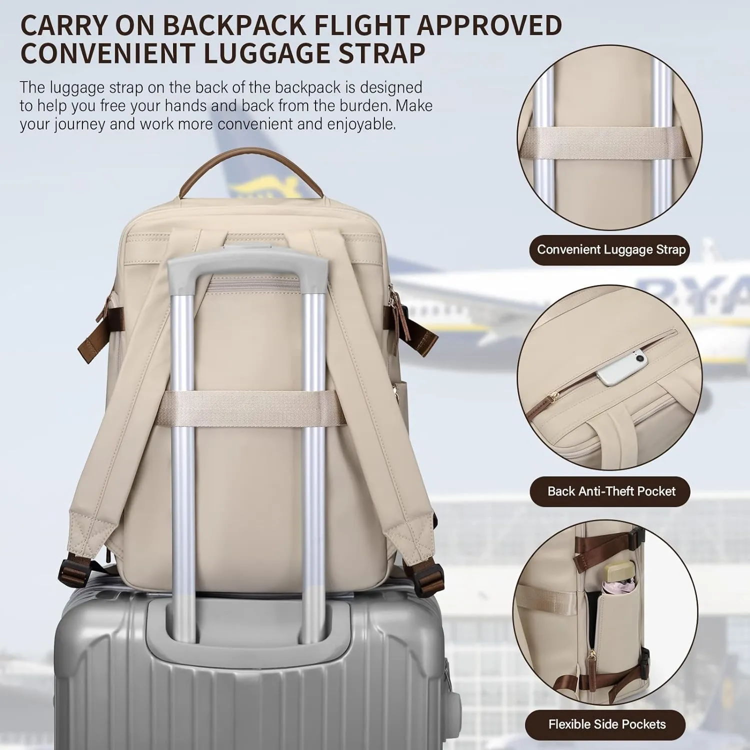 GOLF SUPAGS Laptop Backpack with Separate Laptop Compartment Fits 15.6 Inch Notebook Large Capacity Computer Bag for Women Work Travel College Backpacks (Apricot)