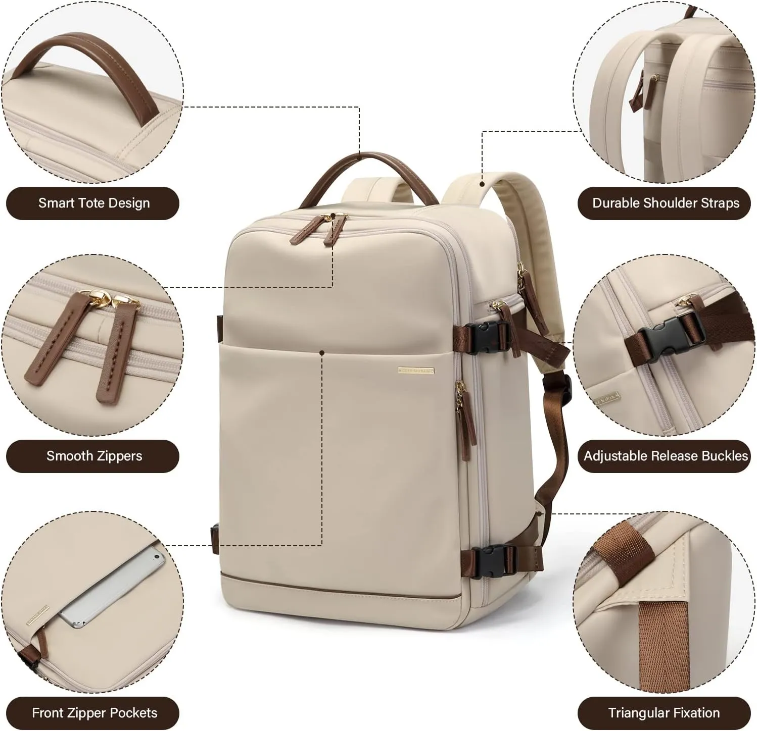 GOLF SUPAGS Laptop Backpack with Separate Laptop Compartment Fits 15.6 Inch Notebook Large Capacity Computer Bag for Women Work Travel College Backpacks (Apricot)
