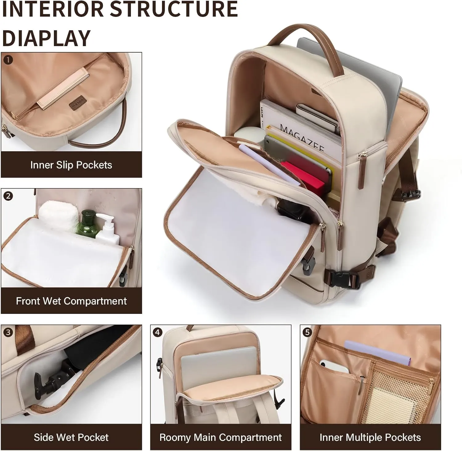 GOLF SUPAGS Laptop Backpack with Separate Laptop Compartment Fits 15.6 Inch Notebook Large Capacity Computer Bag for Women Work Travel College Backpacks (Apricot)