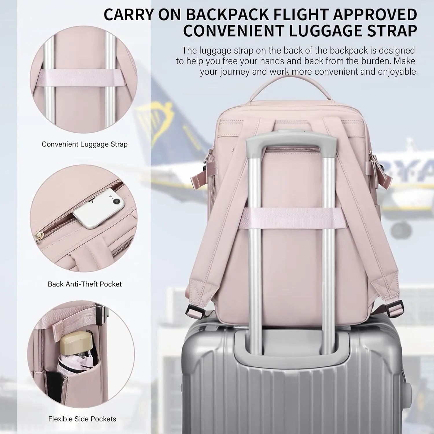 GOLF SUPAGS Laptop Backpack with Separate Laptop Compartment Fits 15.6 Inch Notebook Large Capacity Computer Bag for Women Work Travel College Backpacks (Pink)