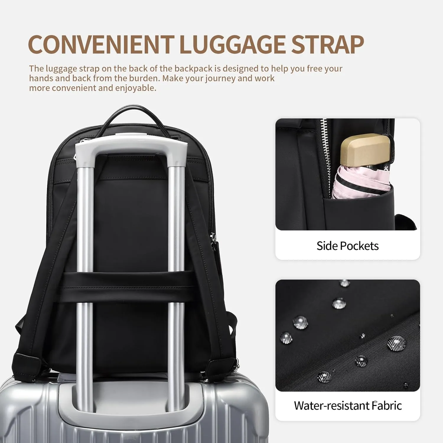 GOLF SUPAGS Womens Laptop Backpack with Separate Laptop Compartment Water Resistant Computer Backpacks Fits 15.6 Inch Notebook Travel Work College Bags (15.6-Inch, Black)