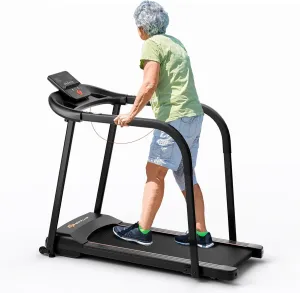 Goplus Walking Treadmill for Senior with Long Handrail, 300 lbs Capacity, Recovery Fitness Exercise Machine for Home with Pulse Sensors, LED Display, 15 Preset Programs, Cup & Device Holders