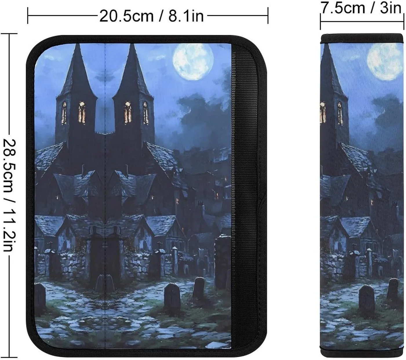Gothic Architecture Church Cemetery Fashion Car Seat Belt Cover Pad for Shoulder Bag Camera Soft Comfort Accessories 2PCS