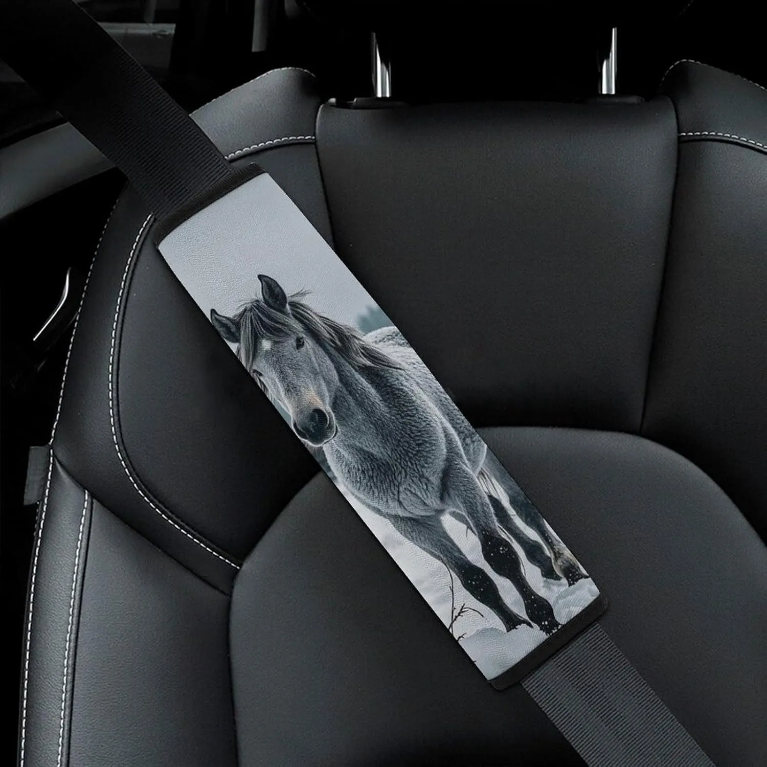 Gray Horse in Winter Landscape Snowy Wilderness Auto Seat Belt Cover 1PCS Universal Car Seat Belt Shoulder Protector Pad, Protect Your Shoulders And Neck for Car Seat Belt, Shoulder Bag, Backpack
