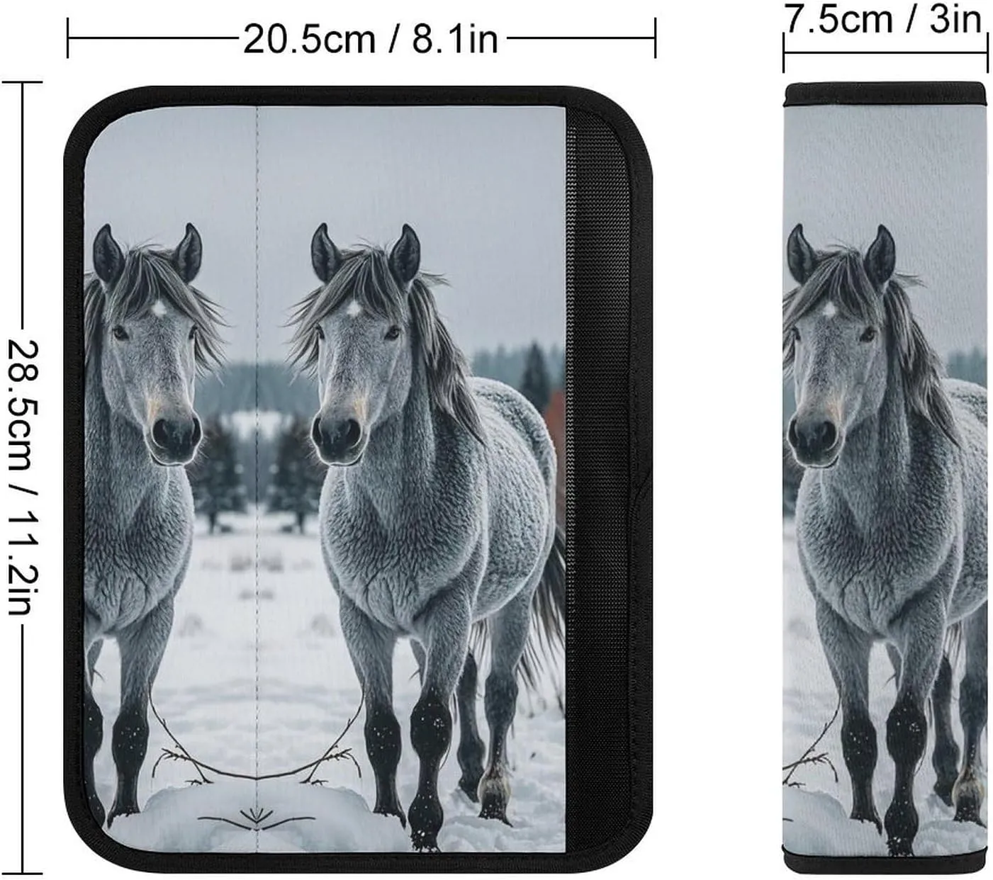 Gray Horse in Winter Landscape Snowy Wilderness Auto Seat Belt Cover 1PCS Universal Car Seat Belt Shoulder Protector Pad, Protect Your Shoulders And Neck for Car Seat Belt, Shoulder Bag, Backpack