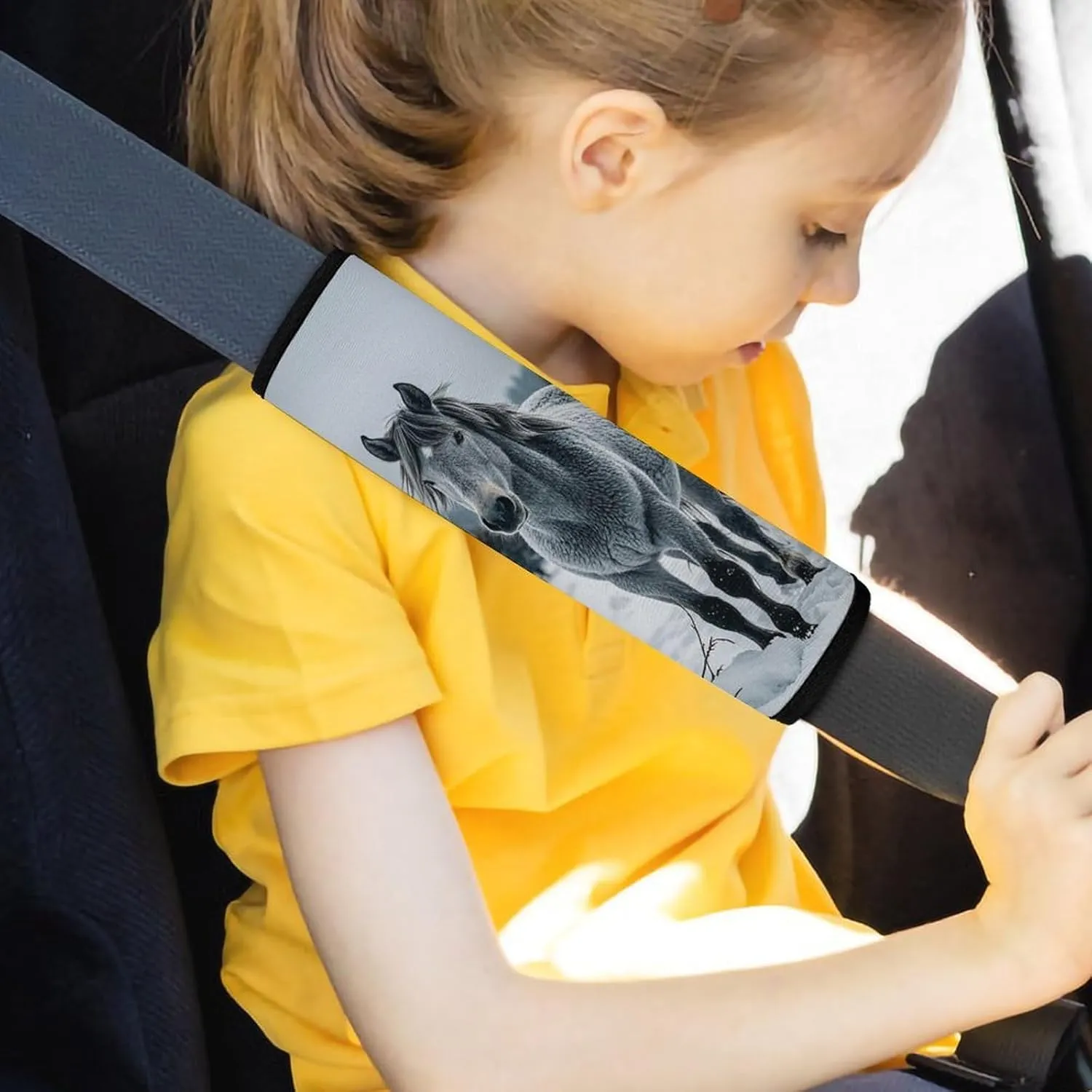 Gray Horse in Winter Landscape Snowy Wilderness Auto Seat Belt Cover 1PCS Universal Car Seat Belt Shoulder Protector Pad, Protect Your Shoulders And Neck for Car Seat Belt, Shoulder Bag, Backpack
