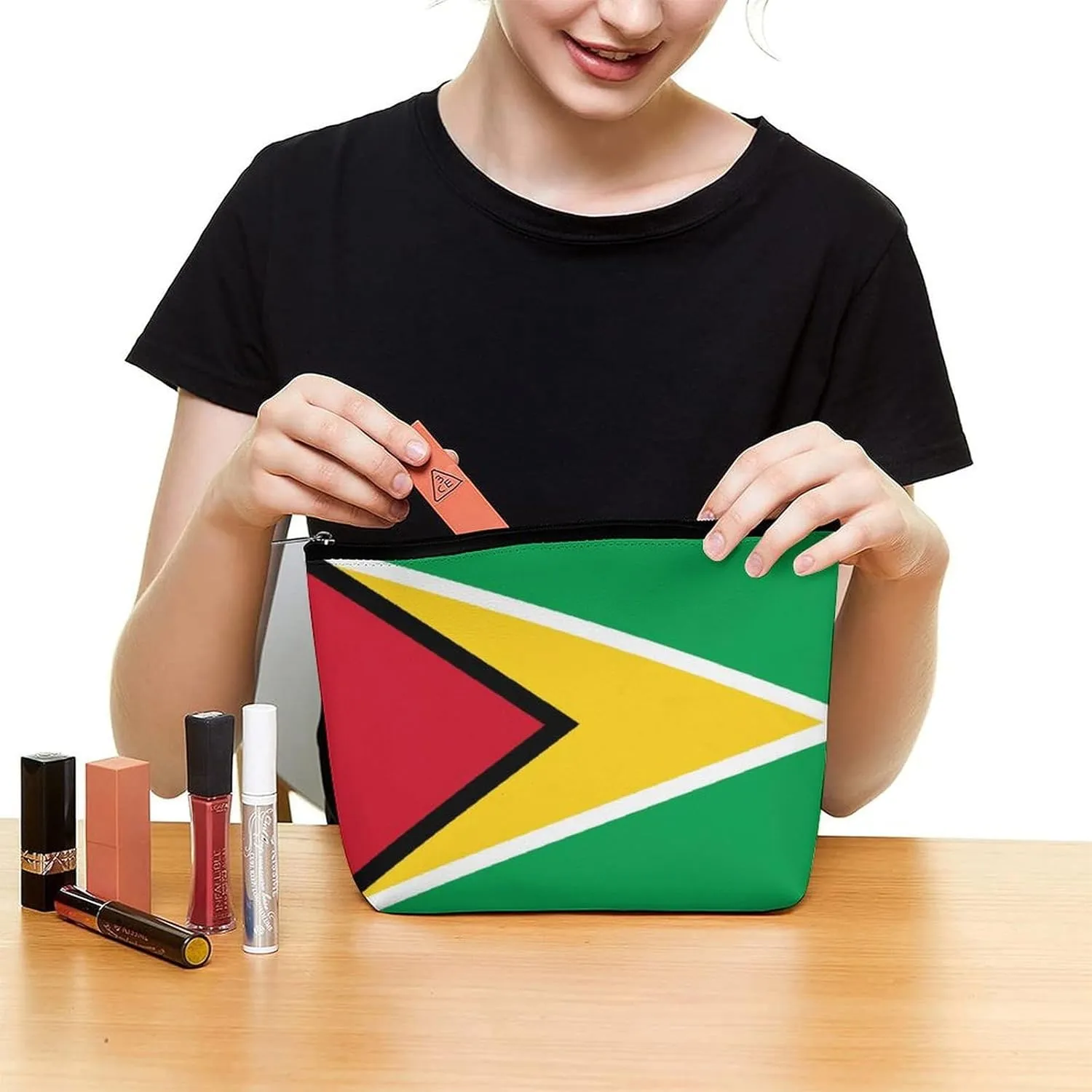 Guyana Flag Compact Makeup Bag Travel Cosmetic Pouch Organizer for Women Purse