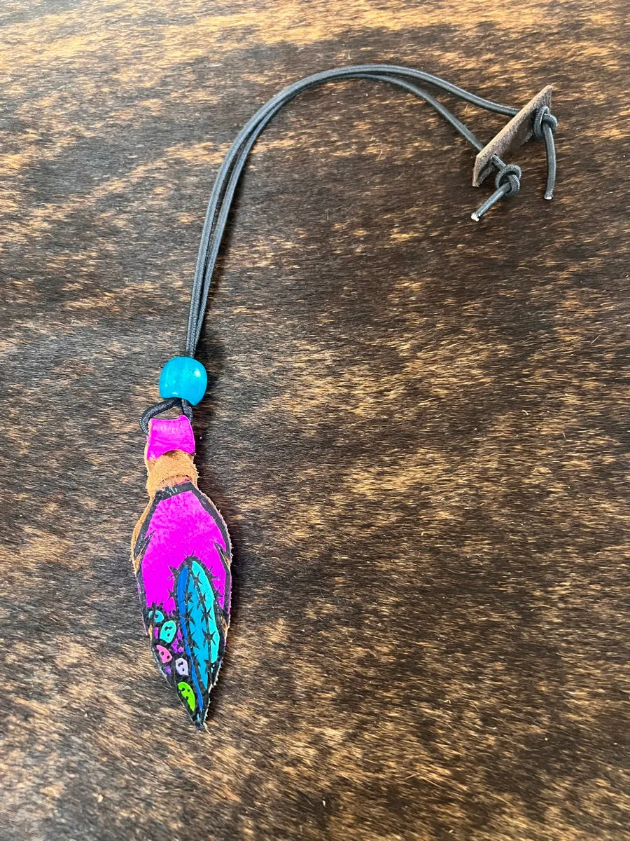 Hand Painted Leather Feather Rope Holders