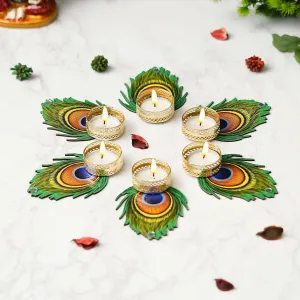Handmade Mor Pankh Tealight Candle Holder for Diwali Decoration (Set of 6, 4.5 Inches)