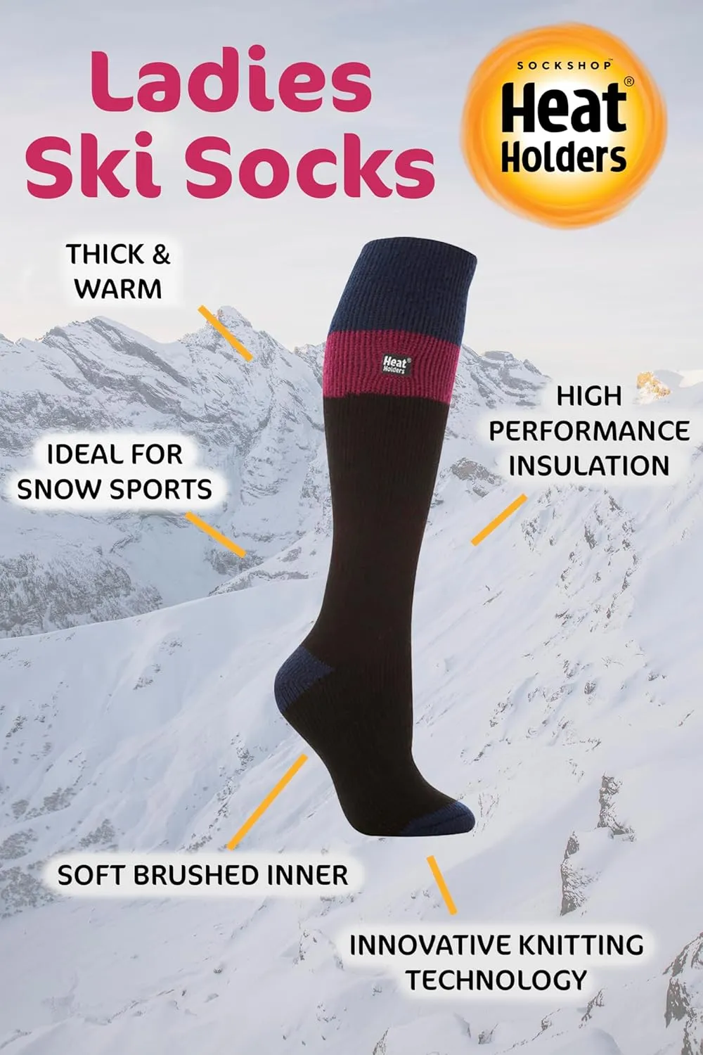 HEAT HOLDERS Women's Thermal Long Ski Socks Size 5-9 US