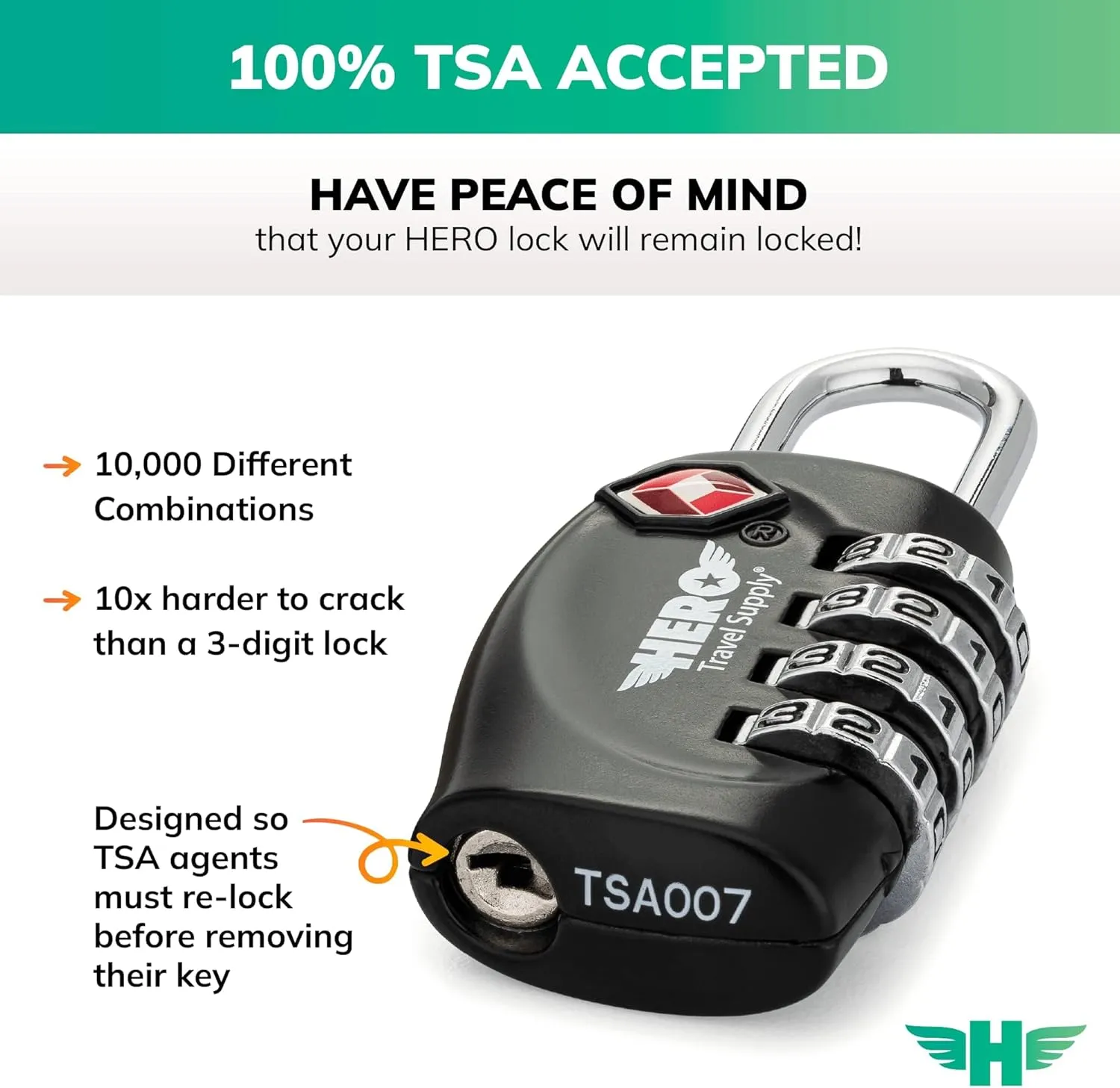 Hero Luggage Lock (Pack of 2) TSA Approved, 4 Digit Combination Padlock for Travel, Suitcases, Lockers, Backpacks