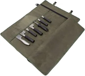 HERSENT Chef’s Knife Roll Bag,Waxed Canvas Knife Cultery Carrier, Portable Chef Knife Cases,Knife Pouch Holders With 10 Slots Plus 1 Zipper Pockets Can Hold Home Kitchen Knife Tools Up To 18.8”