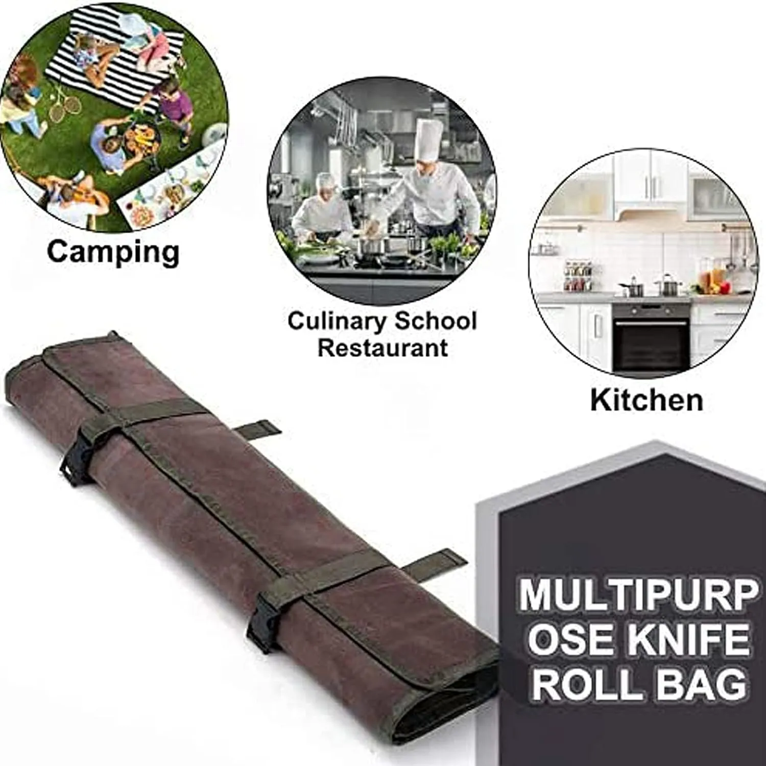 HERSENT Chef’s Knife Roll Bag,Waxed Canvas Knife Cultery Carrier, Portable Chef Knife Cases,Knife Pouch Holders With 10 Slots Plus 1 Zipper Pockets Can Hold Home Kitchen Knife Tools Up To 18.8”
