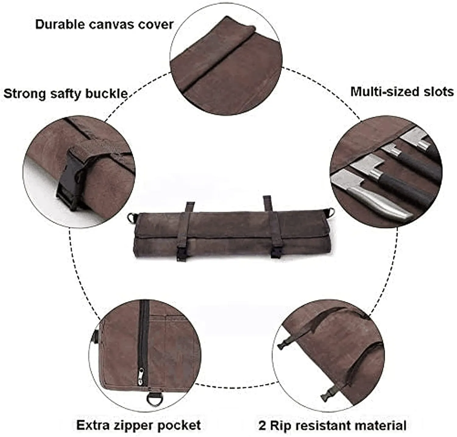 HERSENT Chef’s Knife Roll Bag,Waxed Canvas Knife Cultery Carrier, Portable Chef Knife Cases,Knife Pouch Holders With 10 Slots Plus 1 Zipper Pockets Can Hold Home Kitchen Knife Tools Up To 18.8”