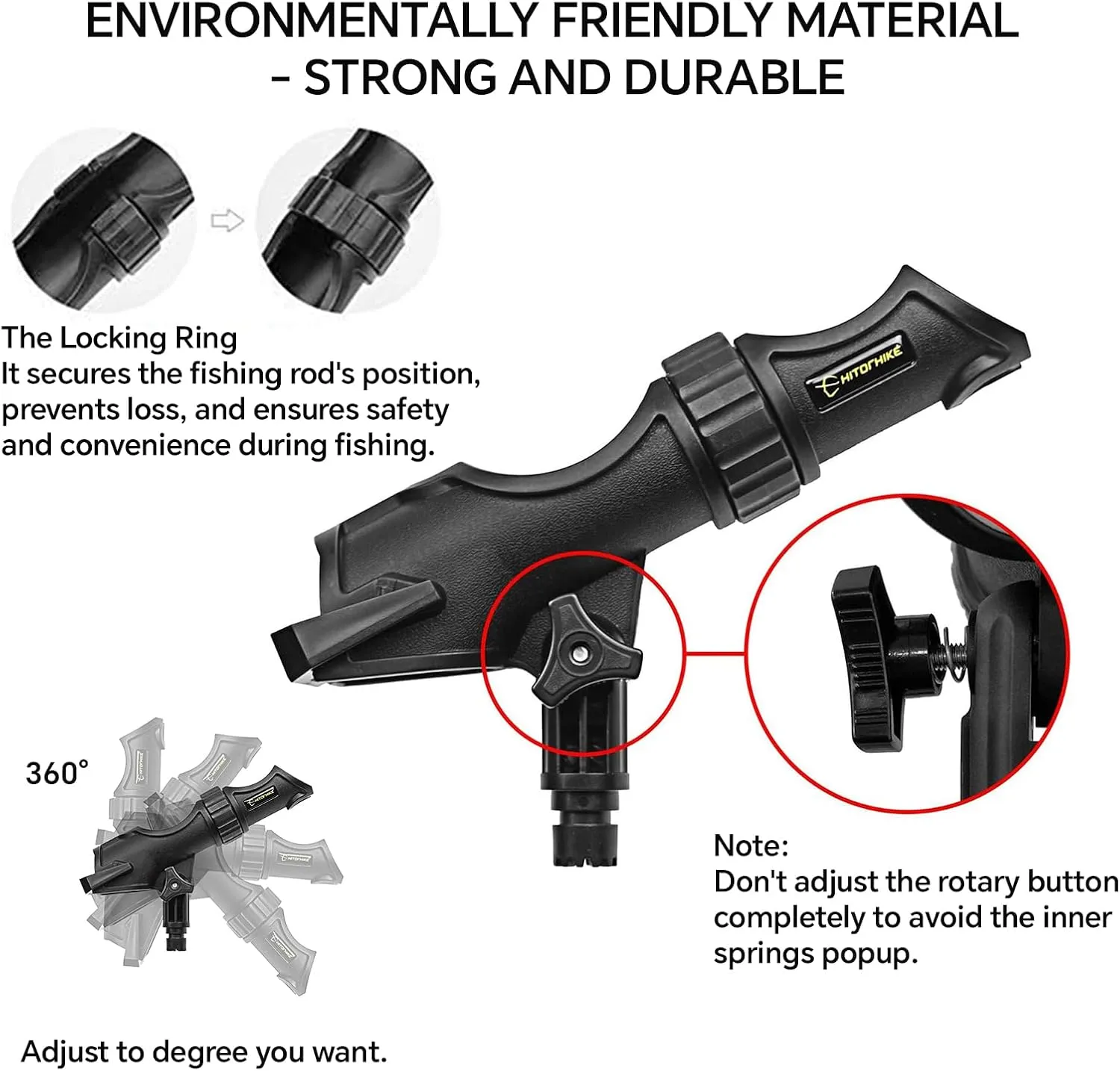 HITORHIKE Fishing Rod Holder Universal Fit Kit Allows for 360-degree Adjustment Kayak Fishing Boat Powerlock Rod Holder