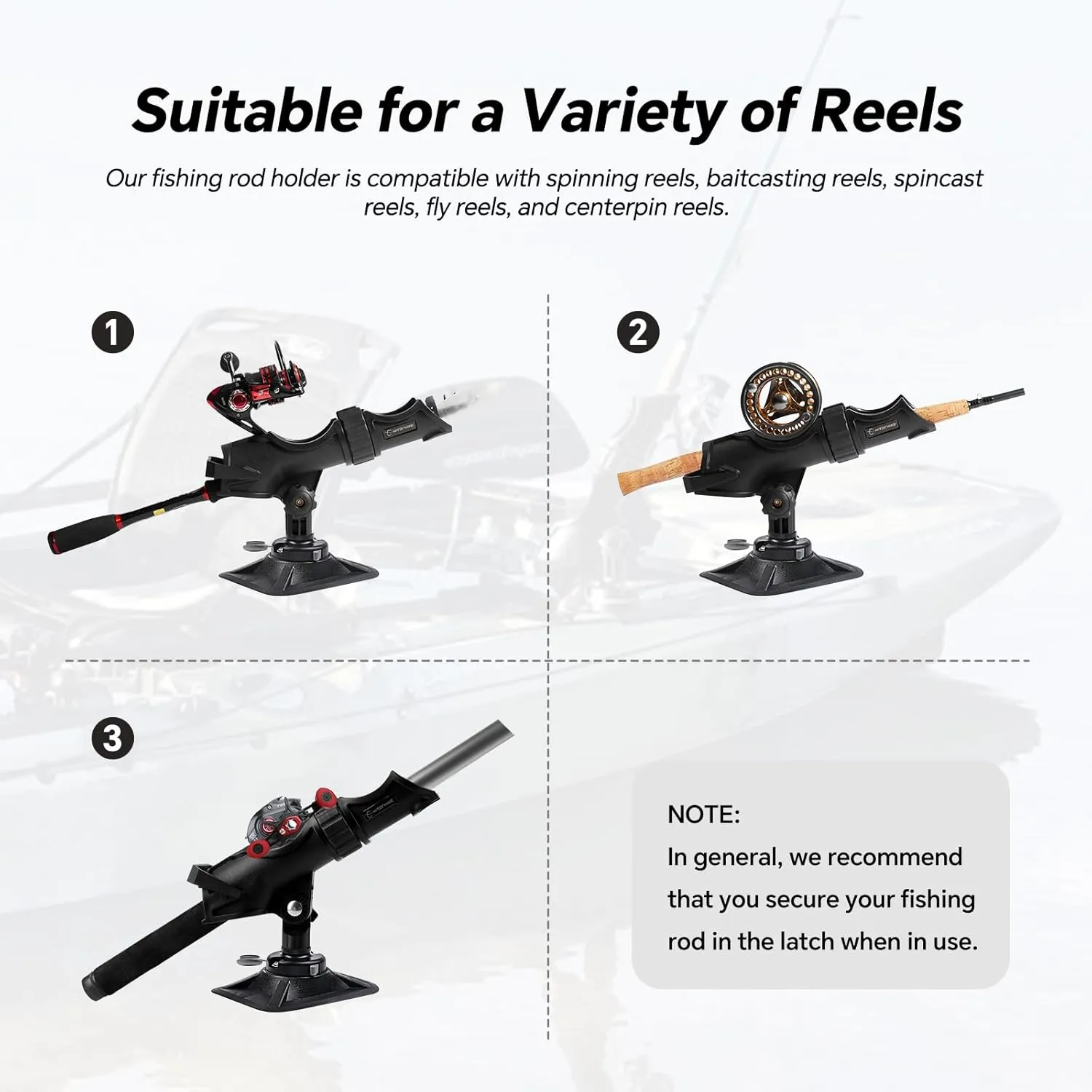 HITORHIKE Fishing Rod Holder Universal Fit Kit Allows for 360-degree Adjustment Kayak Fishing Boat Powerlock Rod Holder