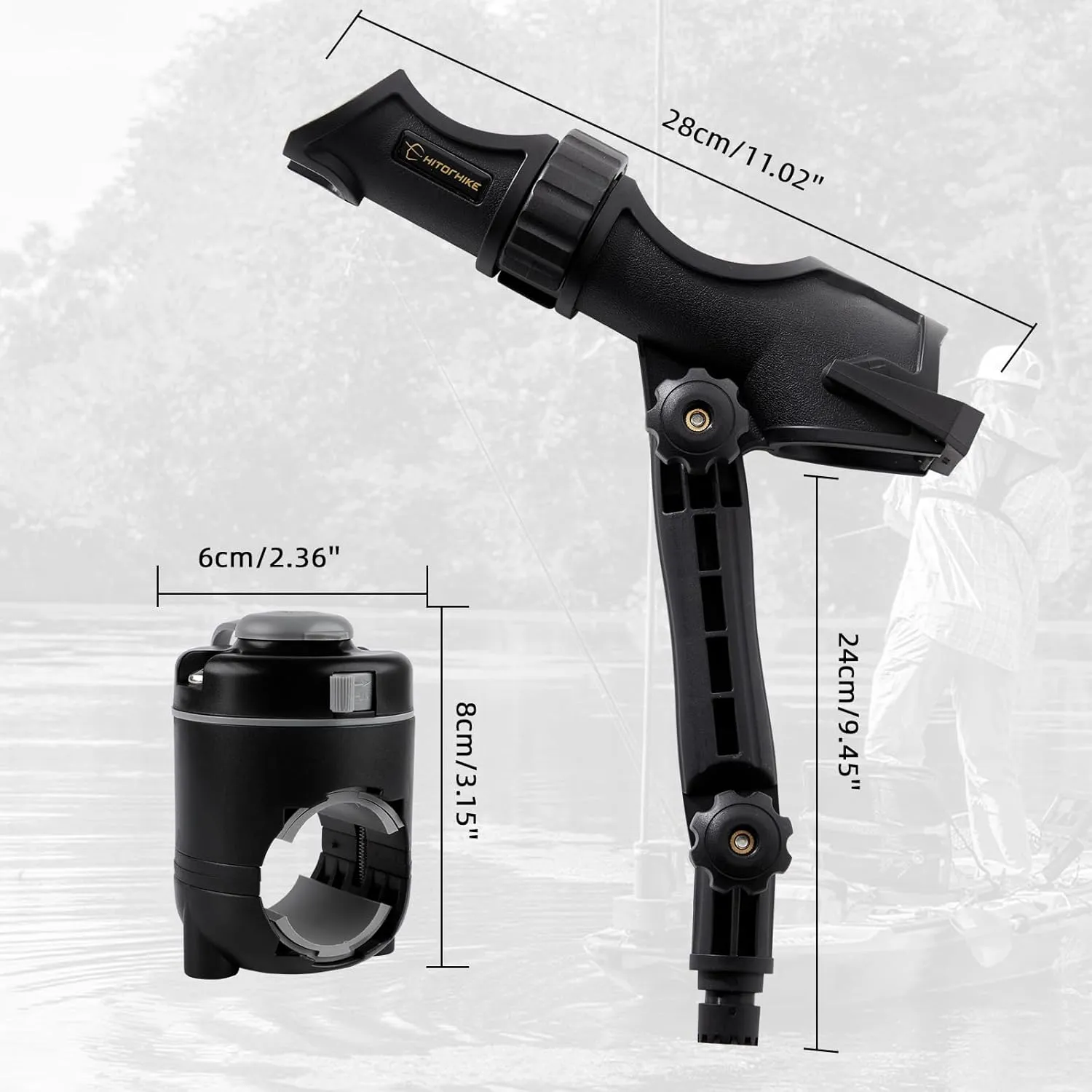 Hitorhike Kayak & Boat Fishing Rod Holder Set with Extender – Universal Reel Compatibility, 360° Adjustable, Heavy-Duty Mounts