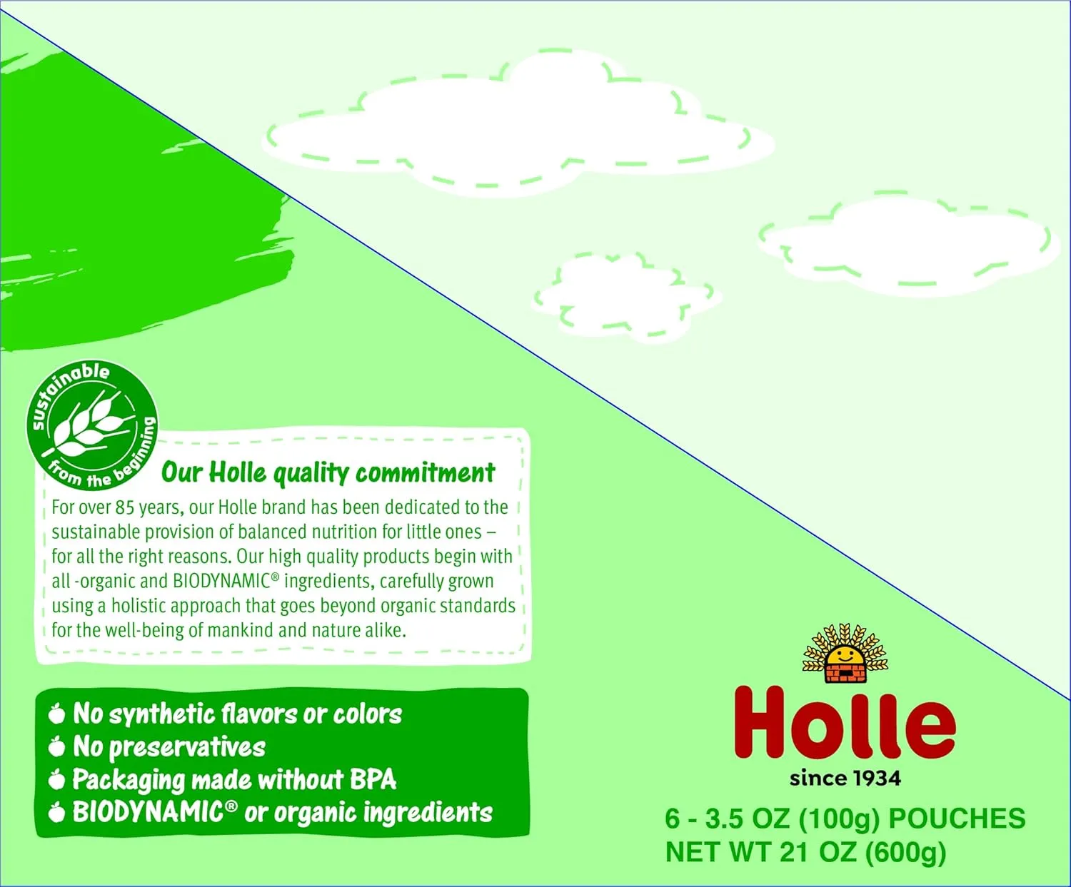 Holle Organic Baby Food Pouches - Power Parrot Baby Puree with Pear, Apple & Spinach - (6 Pack) Organic Baby Snacks   Fruit and Veggie Pouches for Weaning Babies 6 Months and Older
