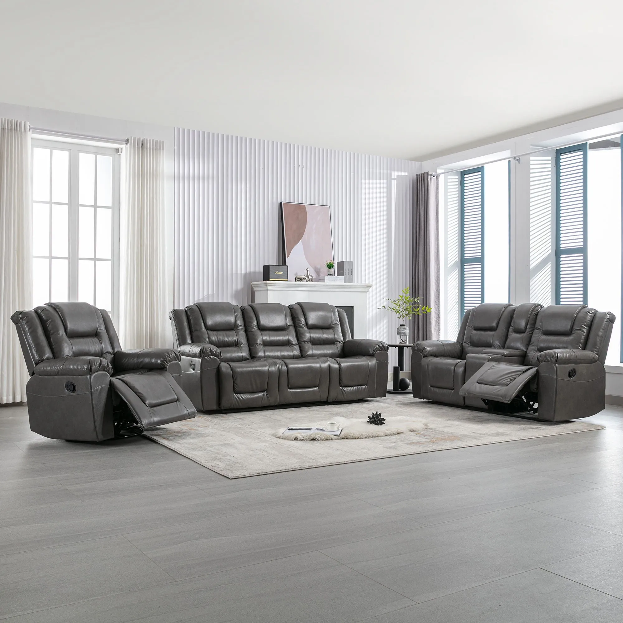 Home Theater Recliner Set Manual Recliner Chair With Wide Armrest, Two Built-In Cup Holders For Living Room