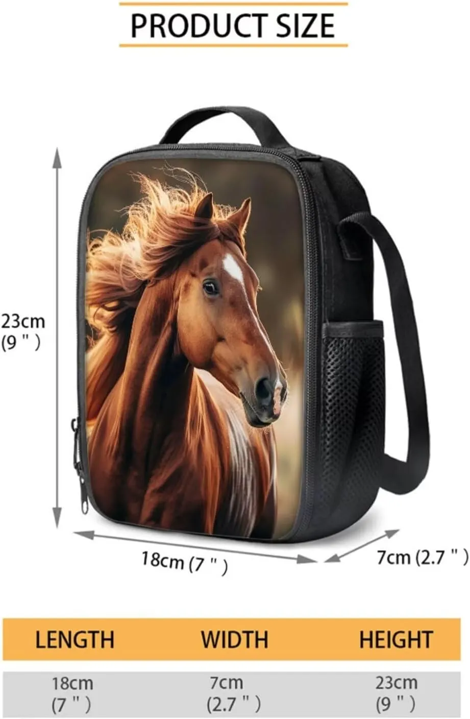 Horse Backpack and Lunchbox Set Kids Book Bag for 4th Grade for Girls School with Lunch Box for 9-10 Animal Book Bag Lunch Bag Pencil Case Set of 3 Large Capacity Backpacks for School