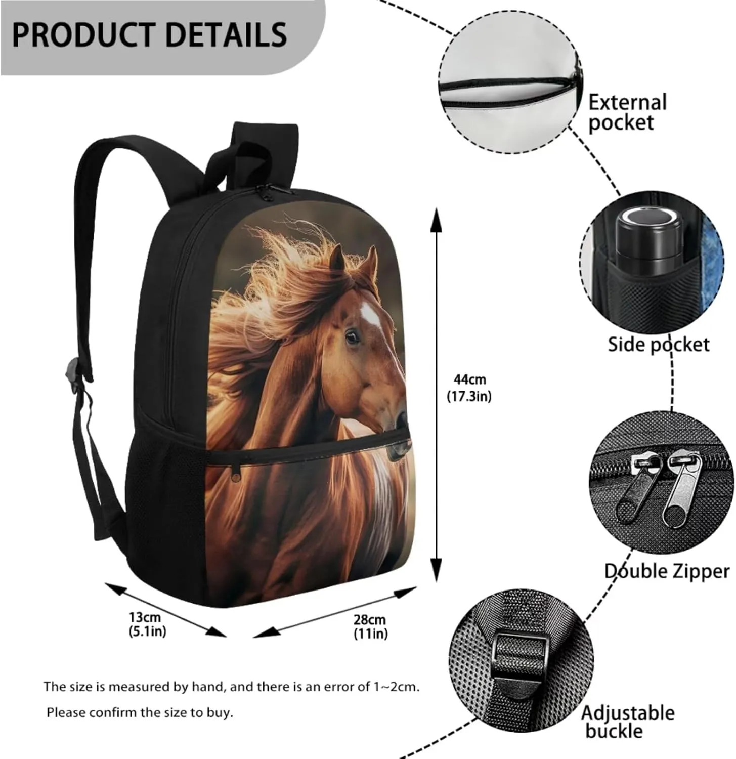Horse Backpack and Lunchbox Set Kids Book Bag for 4th Grade for Girls School with Lunch Box for 9-10 Animal Book Bag Lunch Bag Pencil Case Set of 3 Large Capacity Backpacks for School