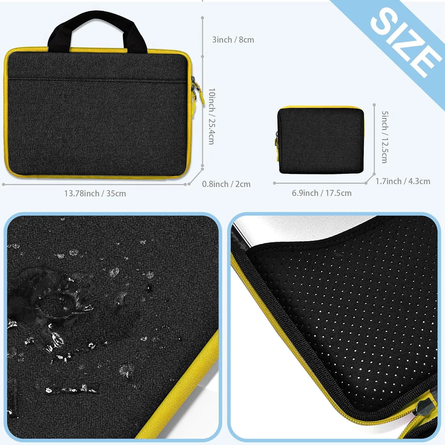 Hseok Slim Laptop Case 13-14 inch Briefcase with Small Case Compatible with MacBook Pro 14" M4/M3/M2/M1 2025-2021, 13.3" Mac Air/Pro, XPS 13/14 Most 13"-14" Notebooks,Black-Yellow