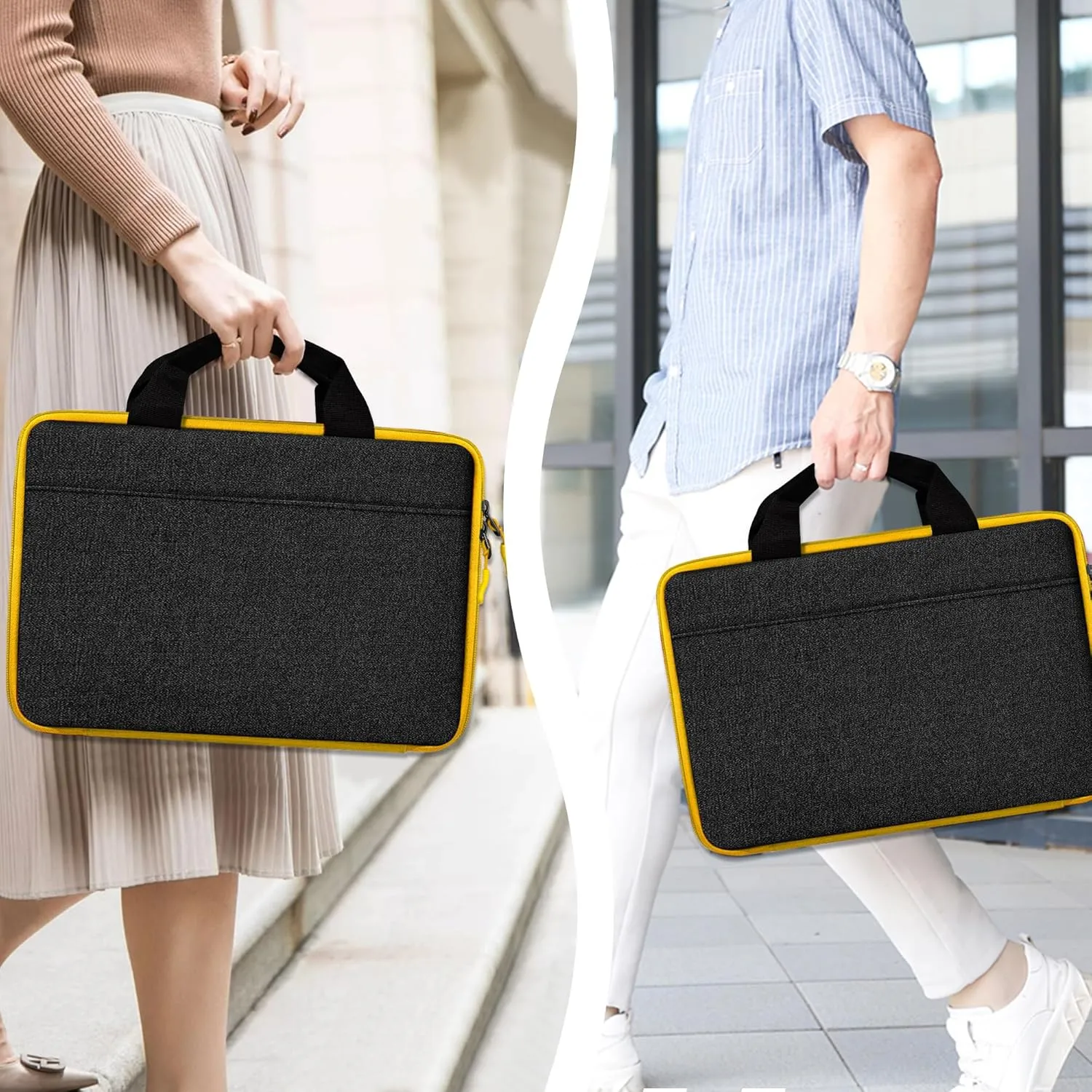Hseok Slim Laptop Case 13-14 inch Briefcase with Small Case Compatible with MacBook Pro 14" M4/M3/M2/M1 2025-2021, 13.3" Mac Air/Pro, XPS 13/14 Most 13"-14" Notebooks,Black-Yellow