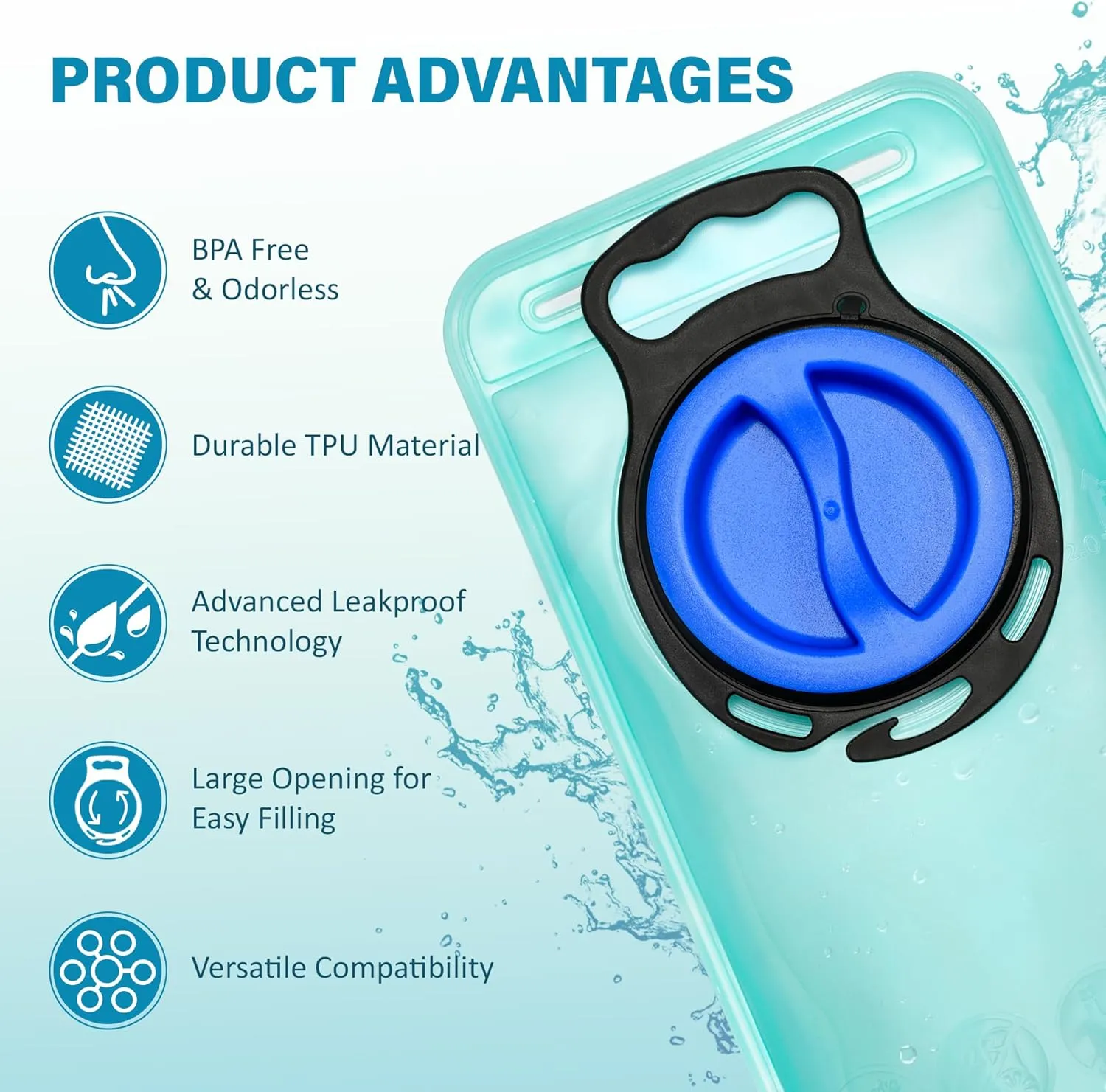 Hydration Water Bladder, Leak Proof Water Bladder for Hiking Backpack, BPA-Free Water Pouch Water Reservoir for Camping Cycling Running, 2Pack 1.5L 2L 3L