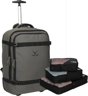 Hynes Eagle 42L Rolling Backpack Wheeled Backpack Flight Approved Travel Backpack Carry on Luggage Grey with 3PCS Packing Cubes Set Black
