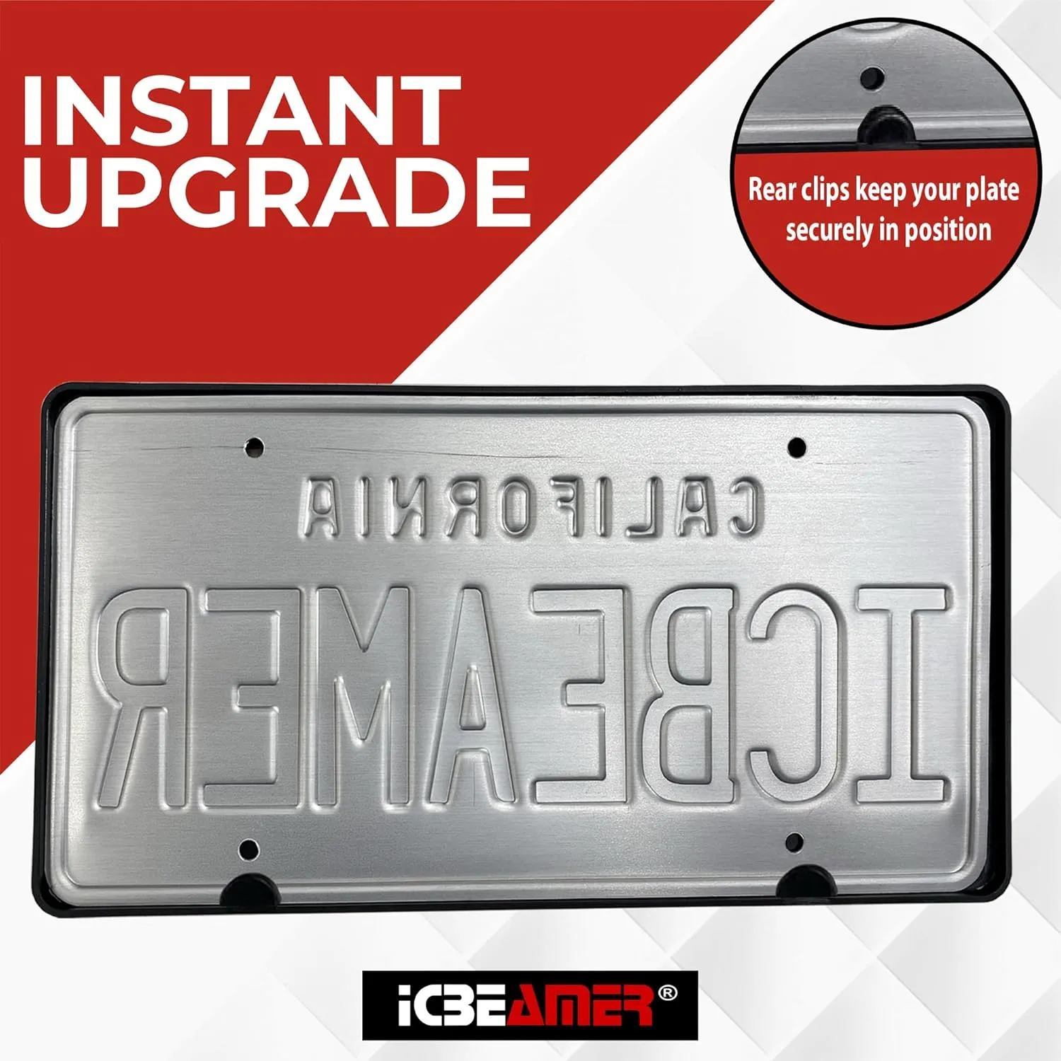 ICBEAMER Black Carbon Fiber License Plate Frame Tag Snap for All Vehicle Truck SUV Mini Van Front Rear [Pack of 1 pc]