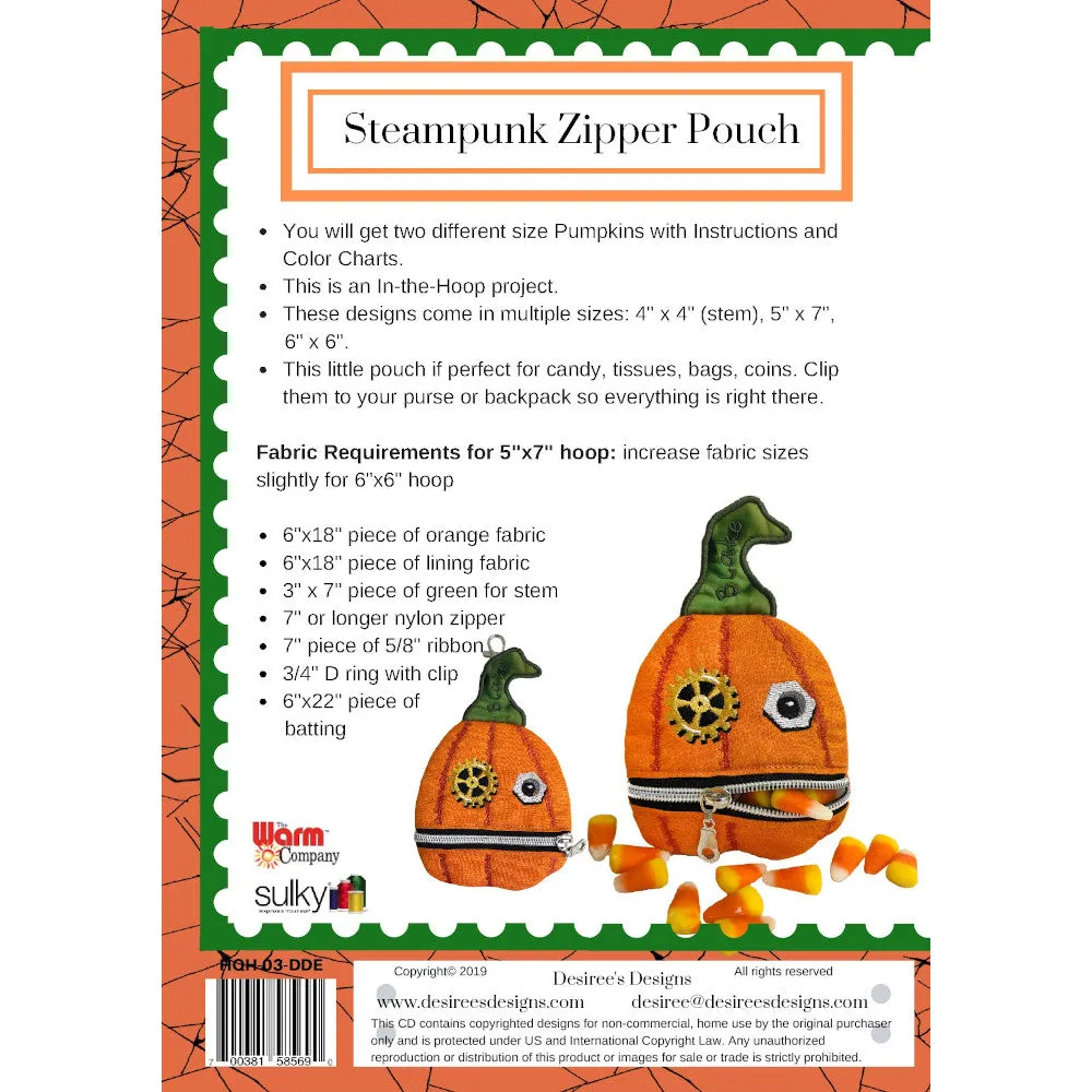 In the Hoop Steampunk Pumpkin Pouch Pattern CD