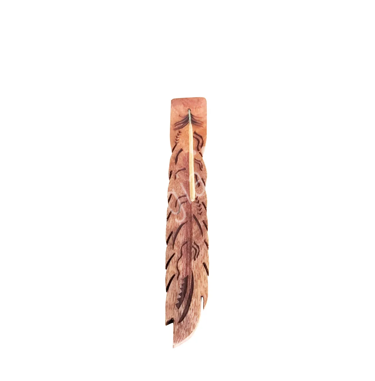 Incense Holder Mango Wood Feather Engraved