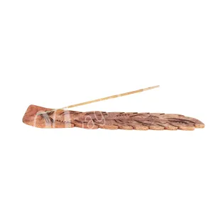 Incense Holder Mango Wood Feather Engraved