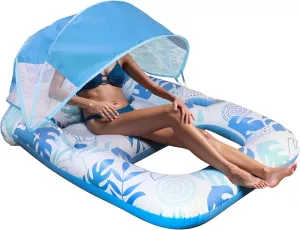 Inflatable Pool Floats Adult with Canopy - UPF 50  Sun Shade & Face Protection, 330lbs Heavy Duty Floating Lounger, Eco PVC for Pool/Beach/Resort, 2 Air Chambers Design