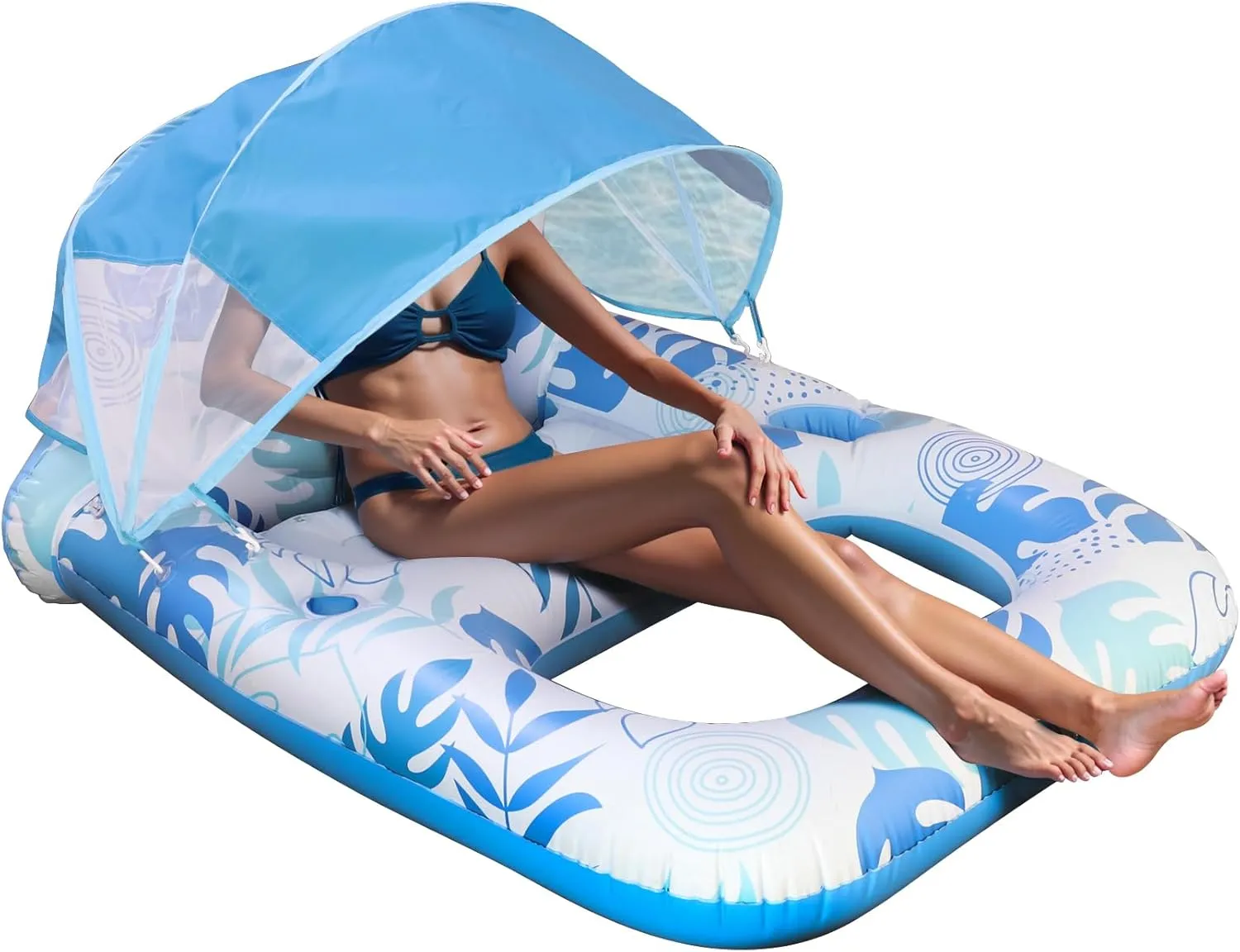 Inflatable Pool Floats Adult with Canopy - UPF 50  Sun Shade & Face Protection, 330lbs Heavy Duty Floating Lounger, Eco PVC for Pool/Beach/Resort, 2 Air Chambers Design