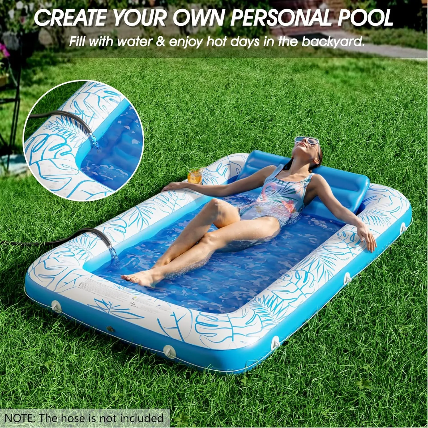 Inflatable Tanning Pool Lounger Float - Jasonwell 4 in 1 Sun Tan Tub Sunbathing Pool Lounge Raft Floatie Toys Water Filled Bed Mat Pad for Adult Blow Up Kiddie Pool Kids Ball Pit Pool (L)